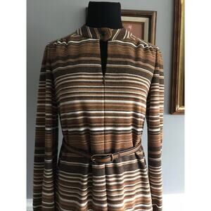 Vintage Adele Simpson brown striped tonal dress with belt